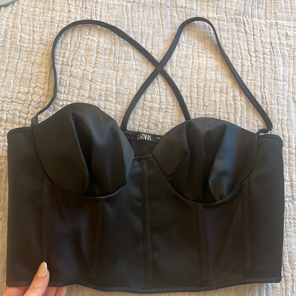 Black mesh and satin corset crop top. Zara. Size medium. New!